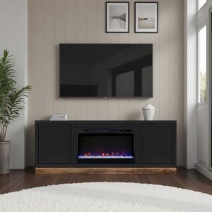 English Elm Nora 64-inch Fireplace TV Stand with 26" Electric Insert, Two-Tone Alder & Poplar Craftsmanship Black B108P345195