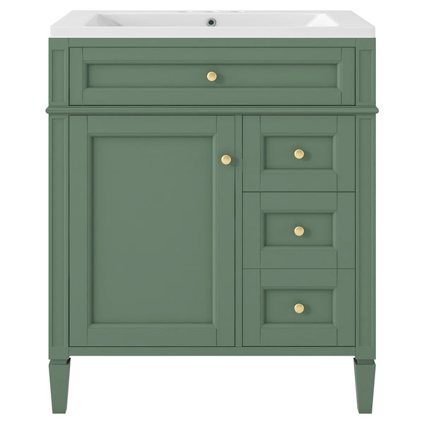 English Elm 30'' Bathroom Vanity Set With Mirror, Modern Freestanding Storage, 2 Drawers & Tip-Out Organizer SW000127AAF-3