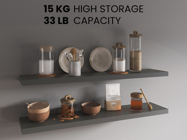 English Elm Ecco Floating Shelves Set of 2 47" — Sleek MDF Wall-Mounted Display with Hidden Brackets for Storage Grey 49 L x 11 W x 4 H B200P286946