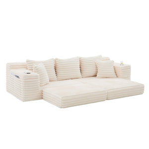 English Elm Oversized Corduroy Cloud Couch Convertible Sleeper Sofa with Memory Foam Seating Beige W395S00116