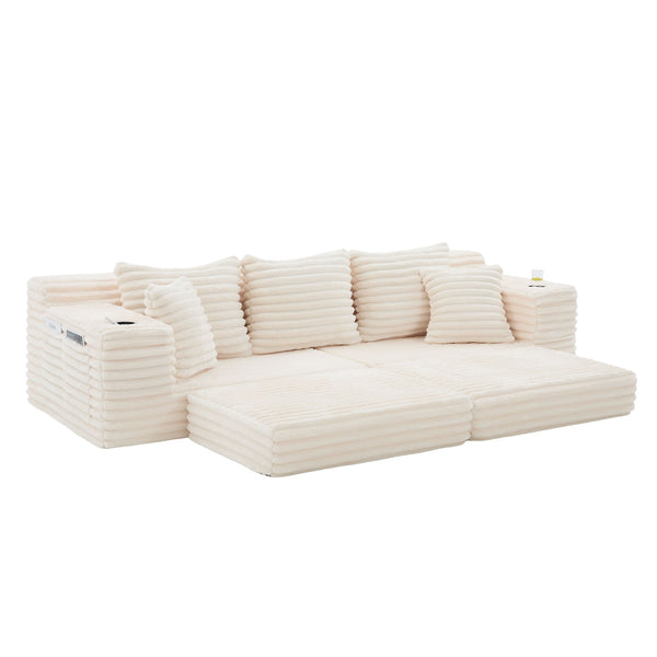 English Elm Oversized Corduroy Cloud Couch Convertible Sleeper Sofa with Memory Foam Seating Beige W395S00116