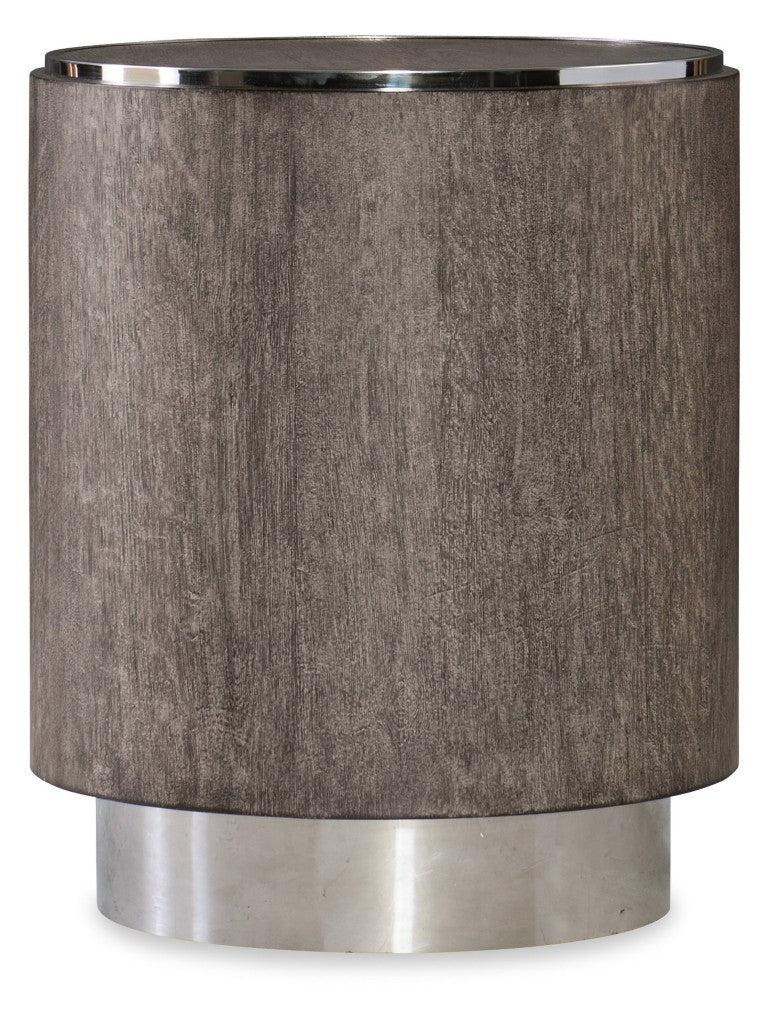 Hooker Furniture Storia Round End Table With Greige Wire-Brushed Oak Veneer, Distressed Finish & Steel Accents For Modern Spaces 1609-80116-MWD