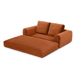 English Elm 2-in-1 Corduroy Futon Loveseat Sleeper Modular Floor Couch for Studio Living Rooms Orange W1117P415715