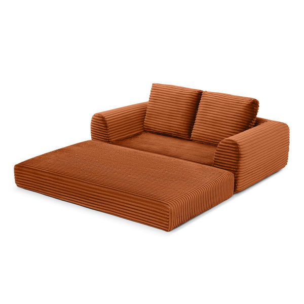 English Elm 2-in-1 Corduroy Futon Loveseat Sleeper Modular Floor Couch for Studio Living Rooms Orange W1117P415715