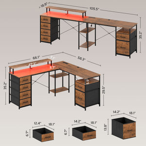 English Elm Computer L Shaped Corner Desk with Rgb Lighting Power Outlets and File Storage T3971P411824