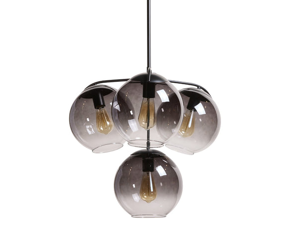 Sunpan KAMARA Chandelier - Modern Black Fixture with Clear & Grey Glass Shades for Stylish Ambiance 107925