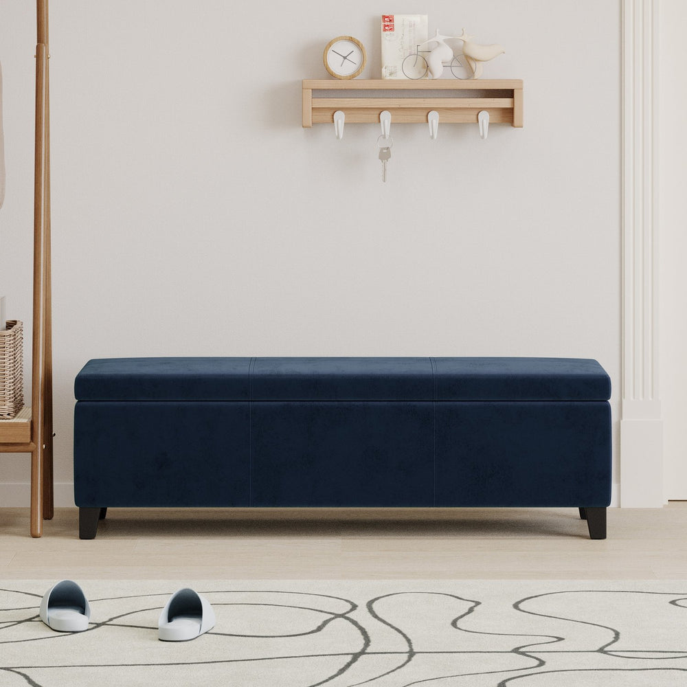 English Elm Indoor Tufted Upholstered Storage Bench with Lift Top Hidden Compartment for Entryway Dark Blue N779P396200D