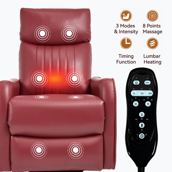 English Elm Blue Fabric Swivel Rocker Recliner with Massage Heat Nodes for Living Room Comfort Red W1803P321820