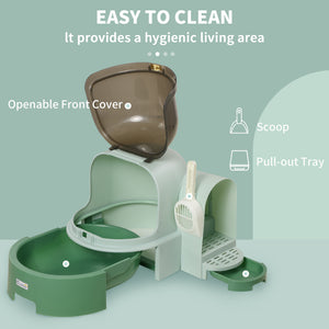 English Elm PawHut Space Capsule Covered Cat Litter Box with Removable Tray, Front Door Access & Odor Control Green W2225P229423