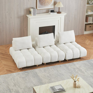 English Elm 90 Teddy Sofa 90in Plush Apartment-Ready 3-Seater with Solid Wood Legs, Sponge Cushions, Cozy Appeal Beige W1658S00064