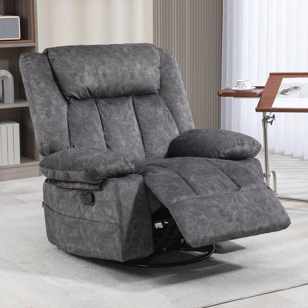 English Elm HOMCOM Swivel Rocker Recliner Chair with 360° Swivel, 145° Recline, Velvet Padding, Footrest & Pockets W2225P200839