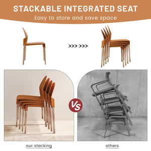 English Elm Summer 5 Piece Round Dining Set Polypropylene Stackable Chairs Oak Legs Modern Style Tropical Orange,White W3450S00037