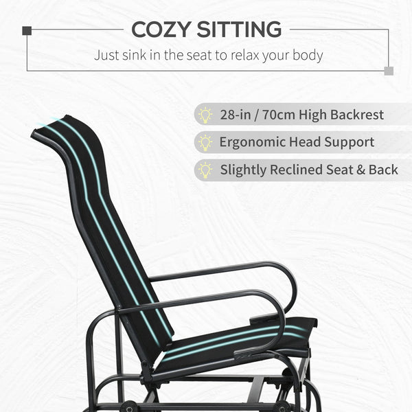 English Elm Outsunny Steel Frame Outdoor Glider Chair with Sling Mesh Seat for Patio Backyard W2225P174335