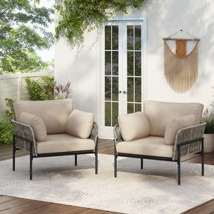 English Elm Christopher Knight Home® - [Set Of 2] 36" Beige Iron Lounge Chairs With Plush Cushions & Rope Weave, Perfect For Indoor/Outdoor N767P237035G_2