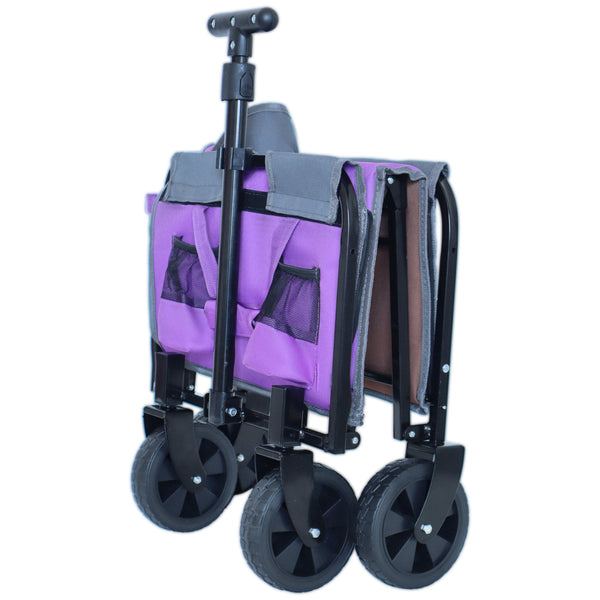 English Elm All-in-one Folding Camping Wagon with Bench Seating Storage and Pet Tether Outdoor Purple W2932P312714