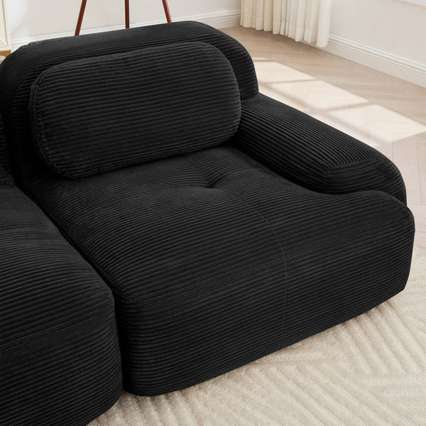 English Elm 82'' Curved Modular Sofa Corduroy Upholstered Two Seat Living Room Lounge Black W714P323651