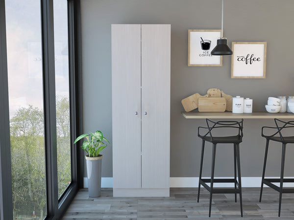 English Elm Virginia Double Door Storage Cabinet with Five Shelves for Kitchen Garage Mudroom Organization and Style White 77 L x 17 W x 5 H B128P148983
