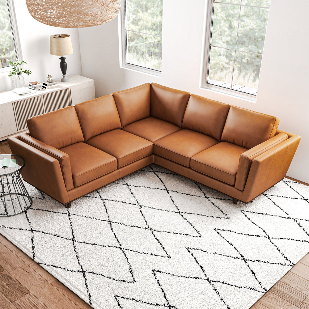 English Elm Erman Genuine Leather Sectional Sofa with Chaise and Mid-century Dowel Legs B183S00113
