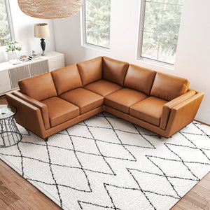 English Elm Erman Genuine Leather Sectional Sofa with Chaise and Mid-century Dowel Legs B183S00113