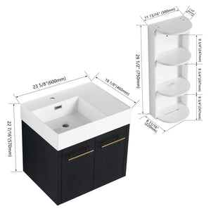 English Elm 24 Inch Wall-Mounted Bathroom Vanity Set With Thick Resin Sink, Storage Rack & Soft-Close Doors W999S00366