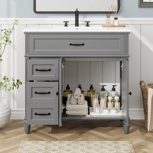 English Elm Christopher Knight Home® - 36" Bathroom Vanity with Sink - Freestanding Ceramic Top, Soft-Close Doors & Drawers, Robust Craftsmanship Grey N759P340019E