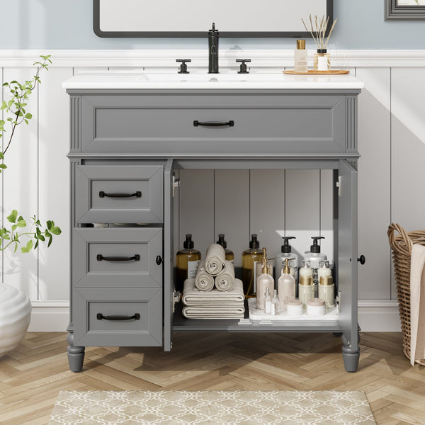 English Elm Christopher Knight Home® - 36" Bathroom Vanity with Sink - Freestanding Ceramic Top, Soft-Close Doors & Drawers, Robust Craftsmanship Grey N759P340019E