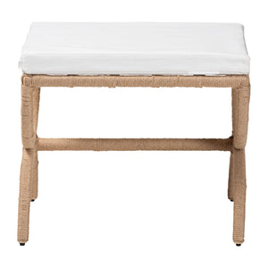 English Elm Modern Rattan Woven Square Footstool Openwork Boho Accent for Living Spaces B2750P467809