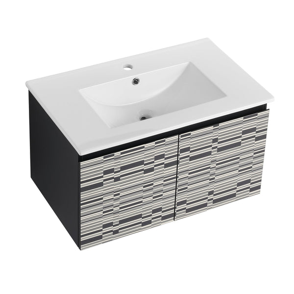 English Elm 30'' Floating Wall-Mounted Bathroom Vanity With Sleek Ceramic Sink & Soft-Close Cabinet Design W999S00210