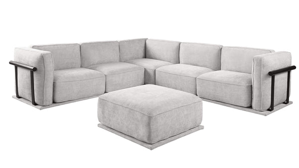 English Elm 102 Inch Linen Modular Sectional Sofa with Hidden Storage and Cloud Cushion Comfort W1099S00183