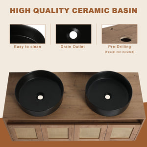 English Elm 48" Floating Bathroom Vanity Oak Finish Dual Ceramic Sinks Four Soft Close Doors W999S00499