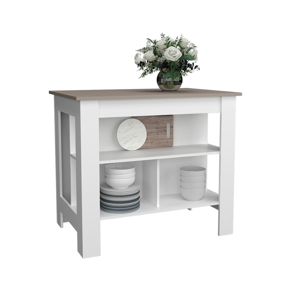 English Elm Kitchen Island with Spacious Leg Room and Wide Prep Top, 3 Open Shelves for Cookware & Storage Multi 48.43 L x 32.68 W x 4.33 H B097P250924