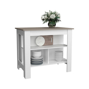 English Elm Kitchen Island with Spacious Leg Room and Wide Prep Top, 3 Open Shelves for Cookware & Storage Multi 48.43 L x 32.68 W x 4.33 H B097P250924