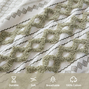 English Elm 1 Pcs Soft Green Cotton Curtain Panel, 50X95", Textured Chenille Stripe, Lined For Light Control B035P319831