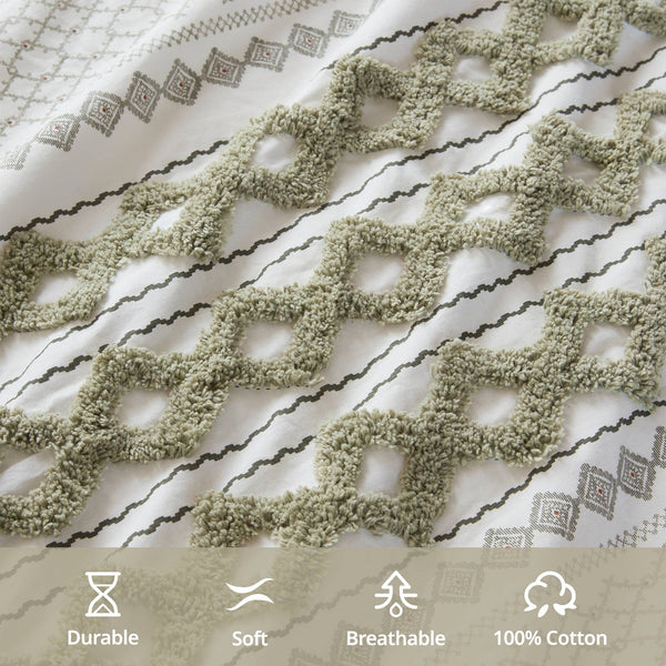 English Elm 1 Pcs Soft Green Cotton Curtain Panel, 50X95", Textured Chenille Stripe, Lined For Light Control B035P319831