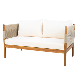 English Elm Outdoor Acacia Wood Loveseat Handwoven Rope Weave Patio Seating with Cushions Beige,Cream,Teak N768P361444T