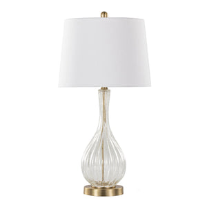 English Elm Jenny Crackle Glass Table Lamp Set with Gold Hardware and Linen Shade for Bedrooms B202P224037