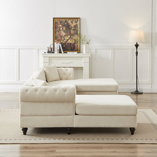 English Elm 135.5-inch Modern Chenille U-Shaped Sectional Sofa with Dual Chaise, Pull-Point Detail, Pillows, Wooden Legs Beige W1926S00045