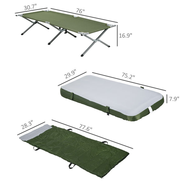 English Elm Outsunny Camping Cot Set With Mattress, Sleeping Bag, Pillow & Carry Bag – Ultimate Travel Comfort! W2225P200402-GIGA