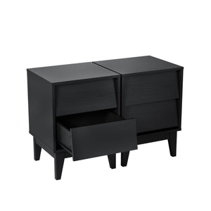 English Elm 2 Nightstands Vintage Bevel Design with Hidden Drawer Pulls and Solid Wood Legs for Stable Style Black W578P192479