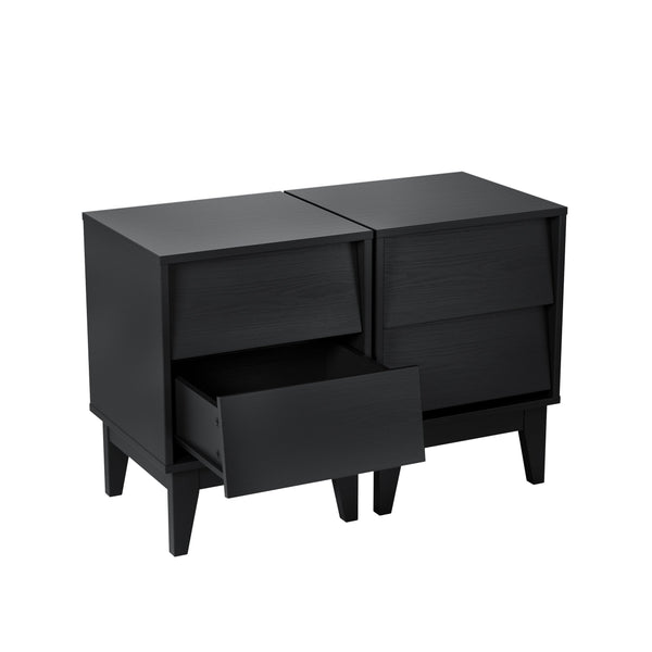 English Elm 2 Nightstands Vintage Bevel Design with Hidden Drawer Pulls and Solid Wood Legs for Stable Style Black W578P192479