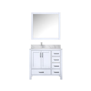 English Elm White Bath Vanity Set With Left Offset Carrara Marble Top, Faucet, And 34-In. Mirror For Stylish Upgrades B2731S01256-GIGA