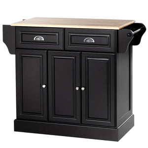English Elm HOMCOM Mobile Kitchen Island with Drop Leaf Breakfast Bar, Rubberwood Top, Locking Casters & Storage Black W2225P217408