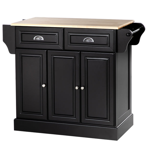 English Elm HOMCOM Mobile Kitchen Island with Drop Leaf Breakfast Bar, Rubberwood Top, Locking Casters & Storage Black W2225P217408