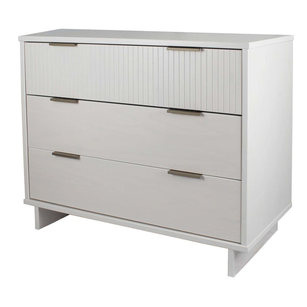 English Elm Granville 38" White Dresser - Modern 3-Drawer Storage With Glam Gold Hardware & Ribbed Front Design B365S00074