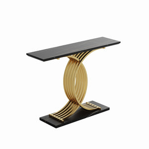 English Elm Accent Console Table Sculptural Black Gold Metal Legs Slim Entryway Hallway Decor W2263P395488