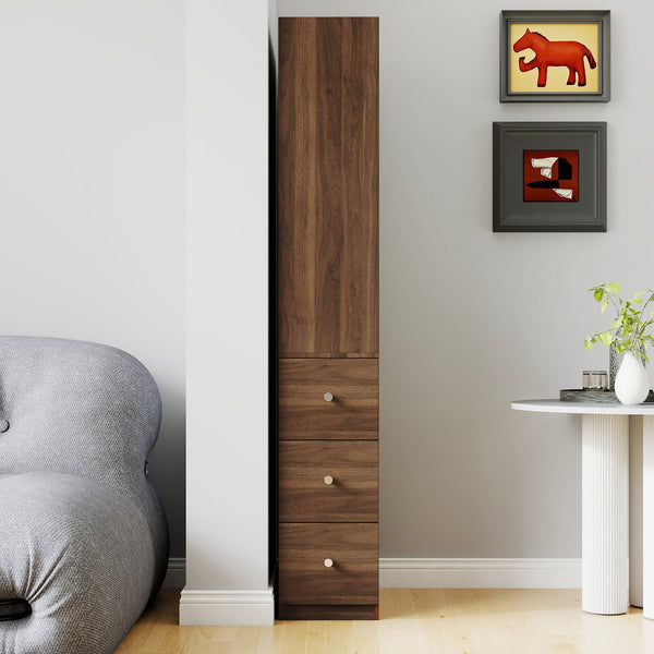 English Elm 70.87" H Modern Tall Storage Cabinet With 4 Open Shelves & 3 Drawers - Ideal For Living Room & Office W331P281206