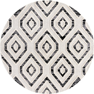 Unique Loom Cherokee Gatlinburg Machine Made Geometric Rug Black and White,  7' 1" x 7' 1"