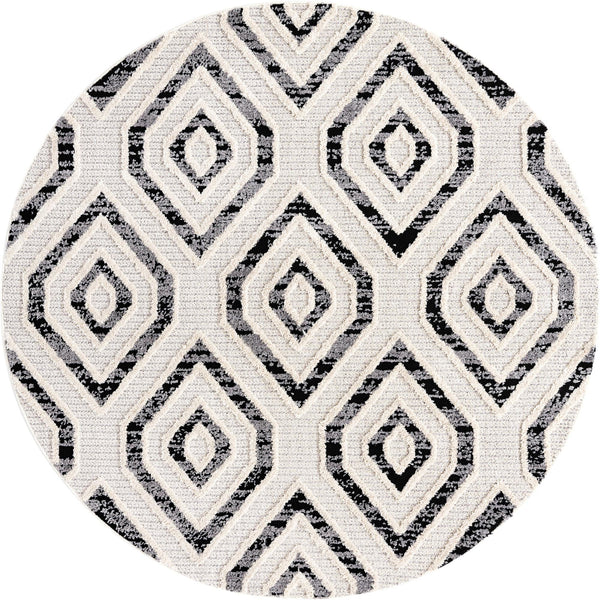 Unique Loom Cherokee Gatlinburg Machine Made Geometric Rug Black and White,  7' 1" x 7' 1"