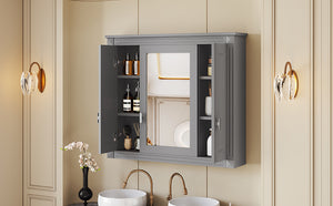 English Elm Bathroom Wall Cabinet Mirrored Mdf Three Door Over Toilet Gray Storage Unit N710P252503E