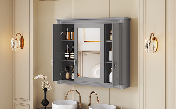 English Elm Bathroom Wall Cabinet Mirrored Mdf Three Door Over Toilet Gray Storage Unit N710P252503E